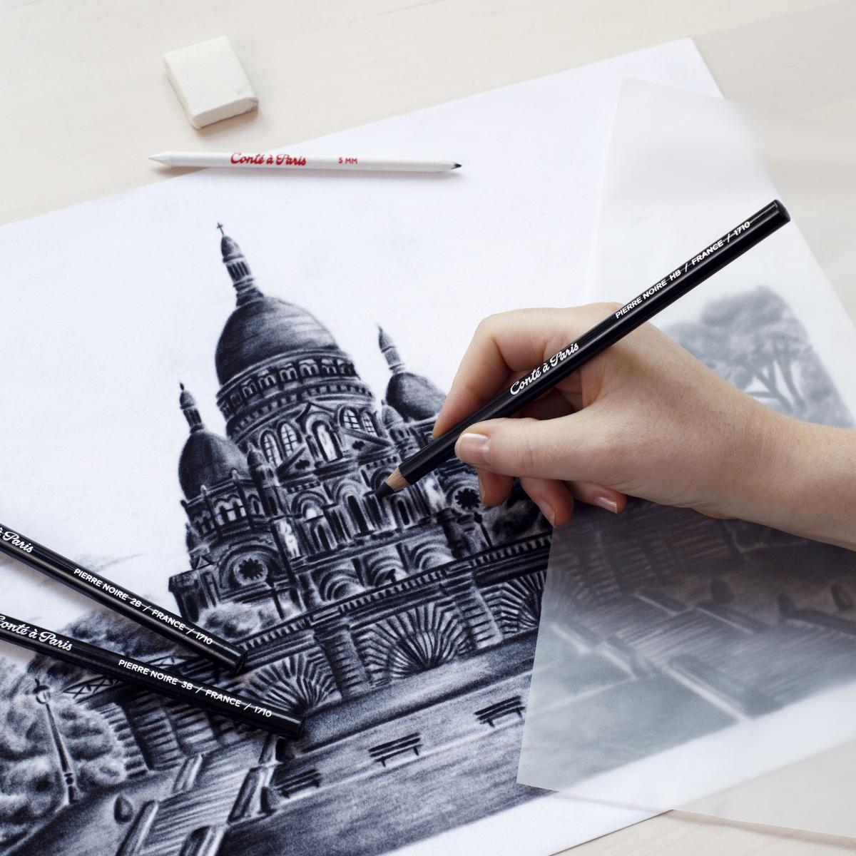 cont-paris-2-crayons-esquisse-pierre-noire-hb-et-2b image 2