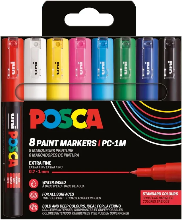 posca-pc-1mc-set-8-marqueurs-basiques-extra-fins image 1