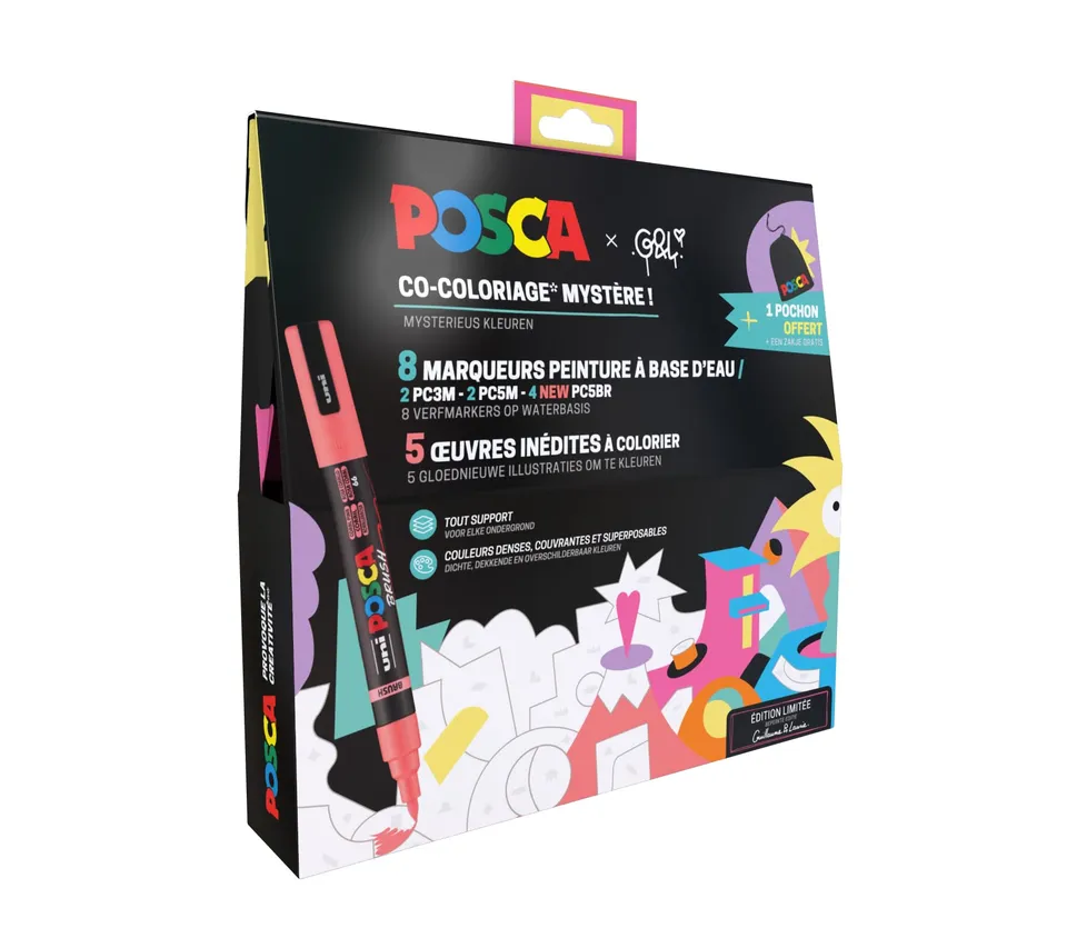 posca-co-coloriage-myst-re-8-marqueurs-5-planches-21x21-cm image 1
