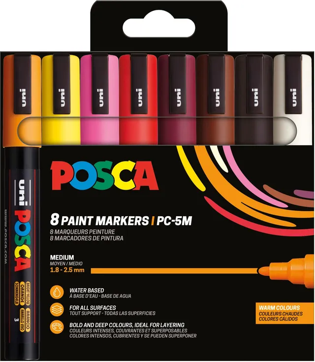 posca-pc-5m-set-chaud-8-marqueurs-peinture-1-8-2-5-mm image 1