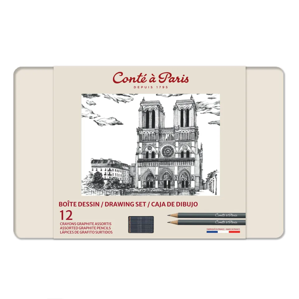 cont-paris-bo-te-m-tal-12-crayons-dessin-graphite image 1