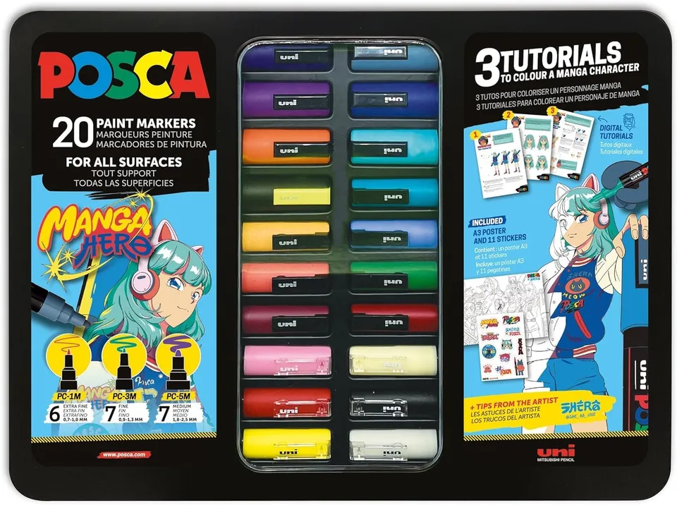 posca-manga-hero-mallette-20-marqueurs-acryliques image 1