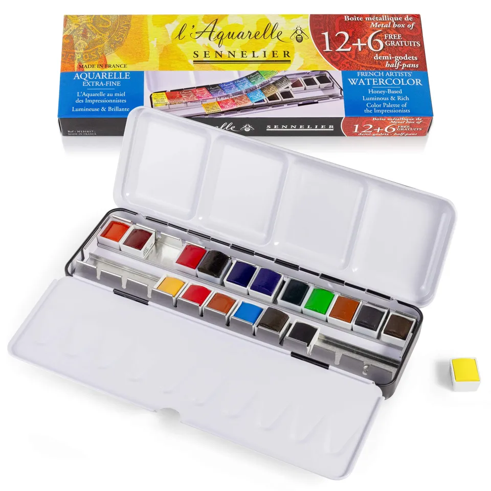 sennelier-l-aquarelle-extra-fine-bo-te-m-tal-12-demi-godets-6-offerts image 1