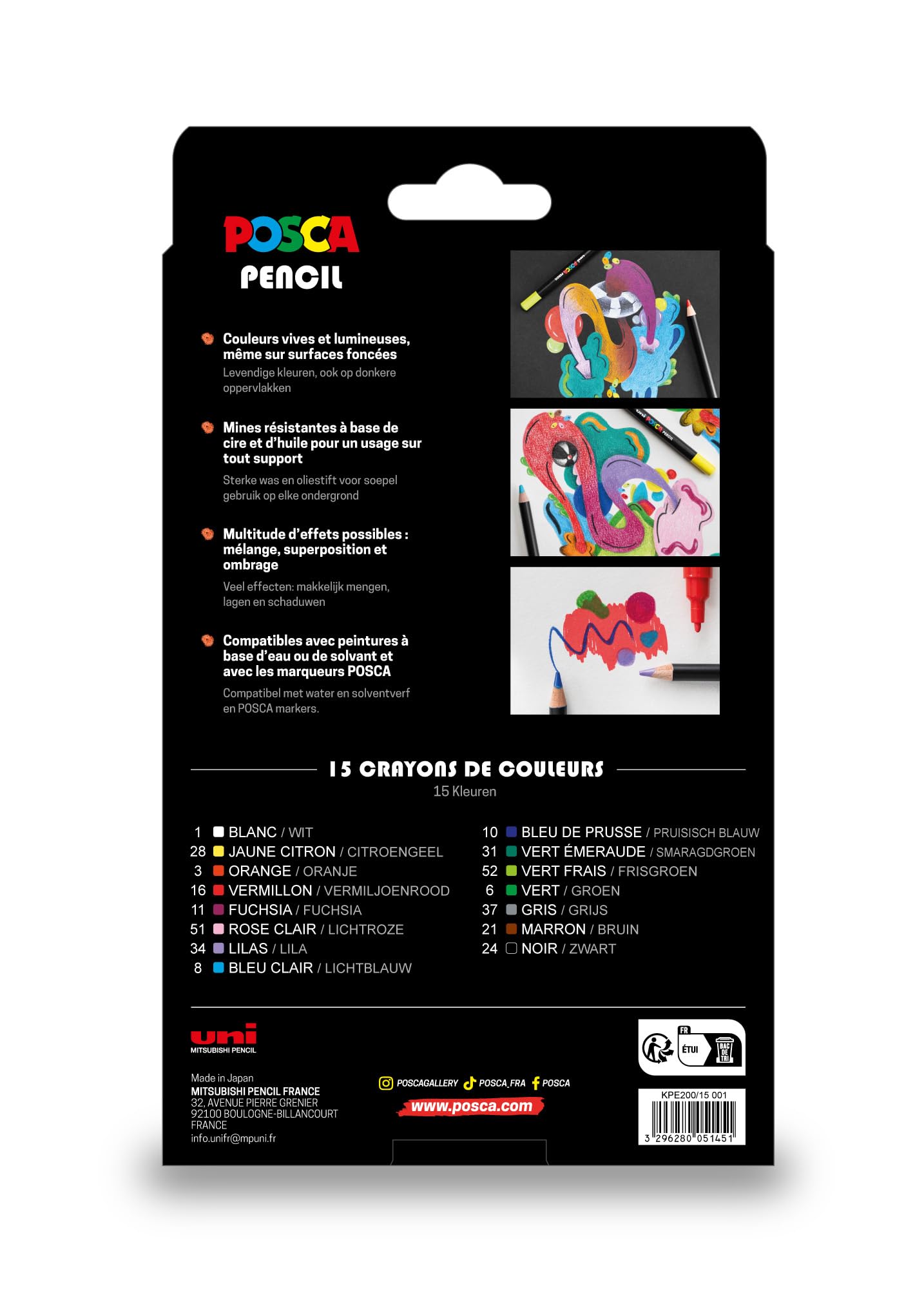 posca-pencil-set-15-crayons-couleur-huile-et-cire-multisupport image 7