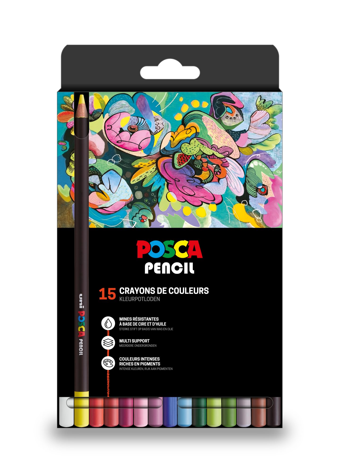posca-pencil-set-15-crayons-couleur-huile-et-cire-multisupport image 1
