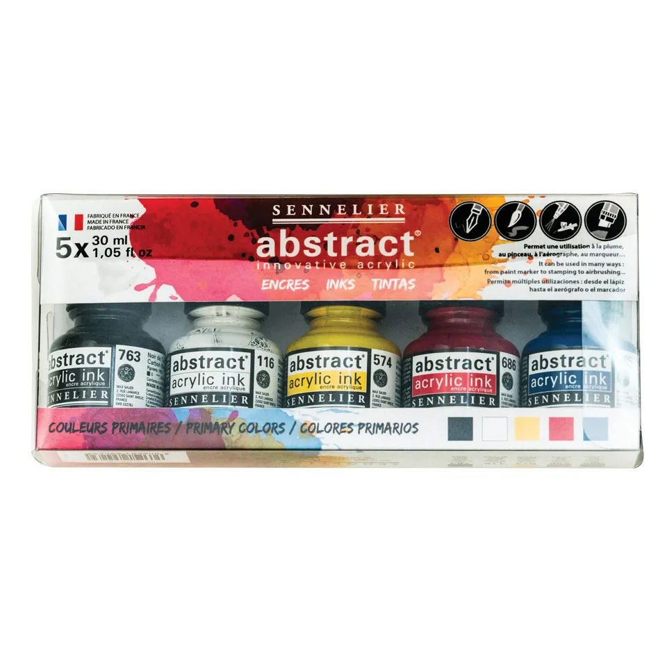 sennelier-encre-acrylique-abstraite-5-flacons-30-ml-primaires image 1