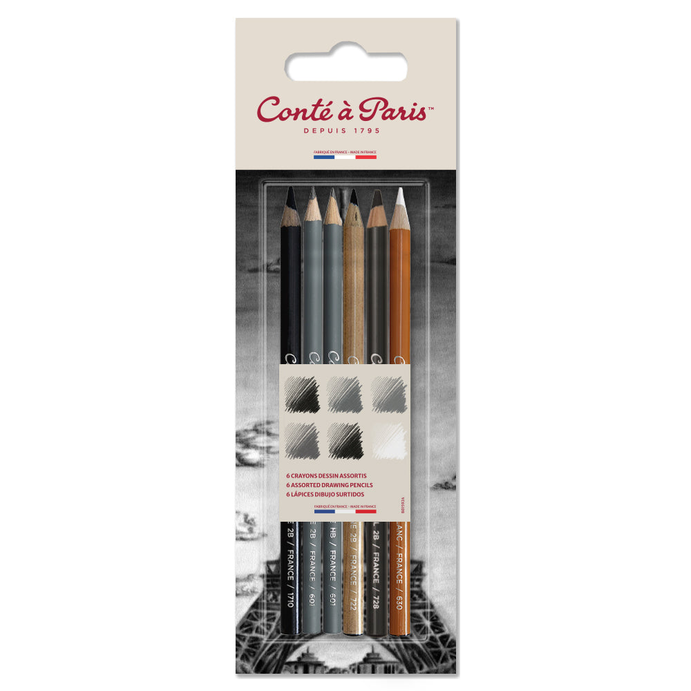 cont-paris-6-crayons-dessin-assortis-set-esquisse image 1