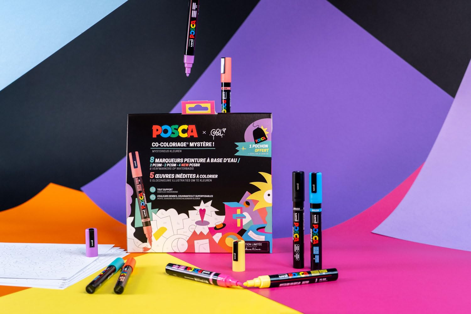 posca-co-coloriage-myst-re-8-marqueurs-5-planches-21x21-cm image 2